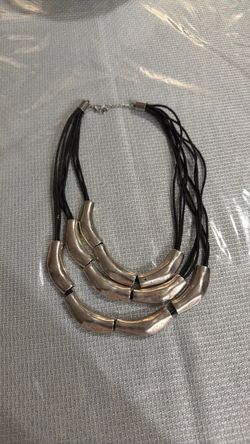 Silver Tube Bead Multi-Strand Statement Necklace