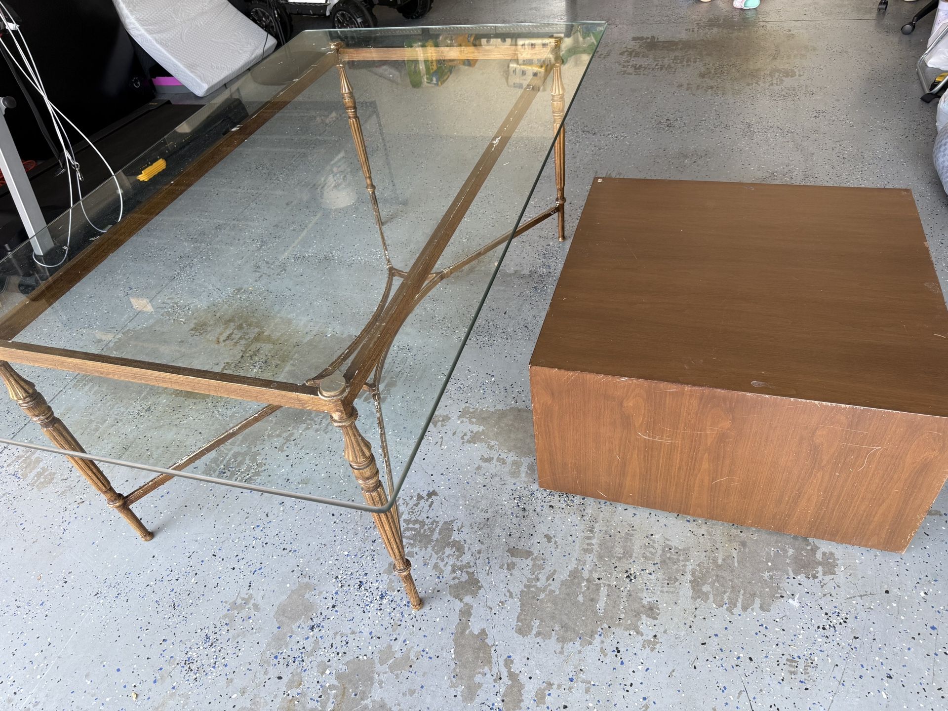 Dinning Glass Metal Table And Wood Coffee Table