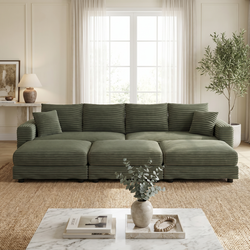 Norwalk 102" Modular Plush Corduroy Sectional Sofa with 3 Movable Ottomans