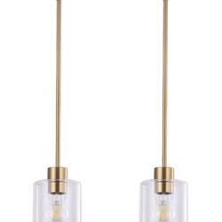 Klss Brass Pendant Lights Kitchen Island,Modern Farmhouse Clear Glass Pendant Light,Gold Light Fixture Kitchen Pendant Mini Hanging Light Fixture for 