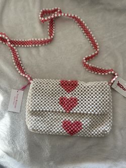 NWT Isaac Mizrahi Beaded White w/ Pink Hearts Valentines Cottagecore Bag Purse