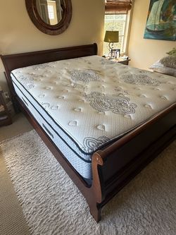 Cal King sleigh bed frame and mattress