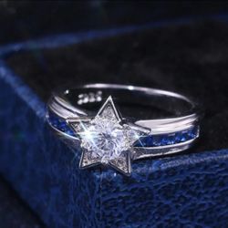 Star Shape Silver Plated & Zirconia Ring 