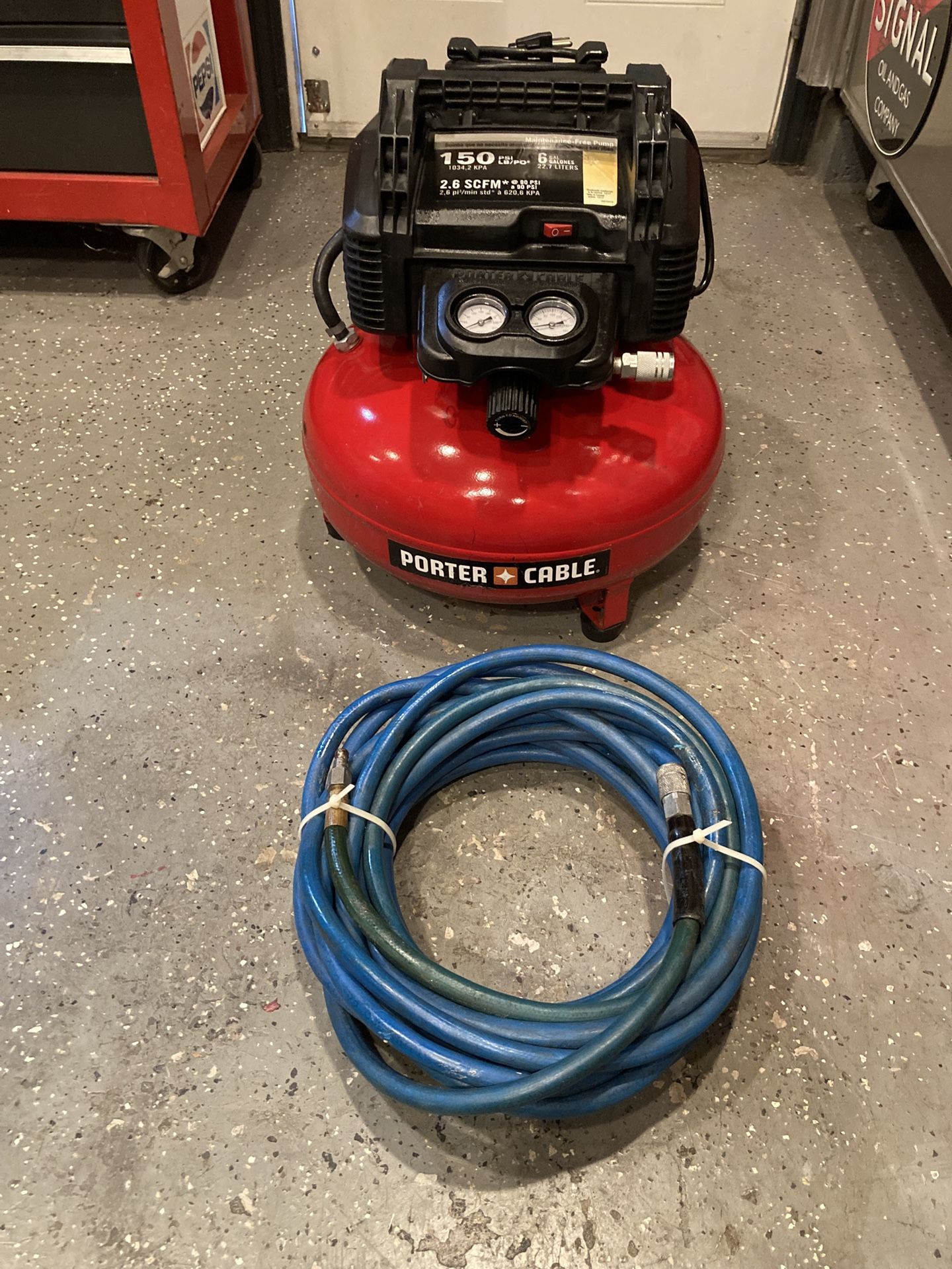 Air Compressor Like New Porter Cable With 50’ft. Hose