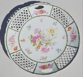 Antique Victoria Austria Porcelain Wall Plate Lattice Florals Gold Trim! Very old but in Mint Condition!