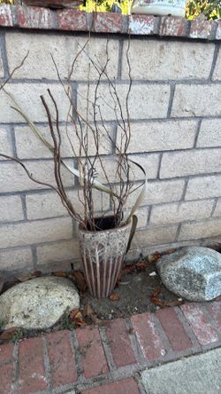 lotus seed pods Ceramic planter with natural birch branches, and lotus seed pods