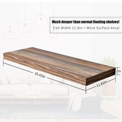 WELLAND 12" Deep Wall Shelves, Floating Wall Shelf Large Floating Shelves, 35.43" L x 11.81" D x 2" T, Deeper Than Others, Retro

