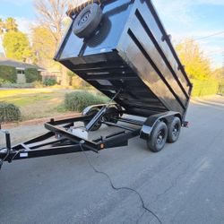 NEW DUMP TRAILER 8X12X4 12000 LBS
ROLLING TARP--SPARE TIRE,ELECTRIC BRAKES,HYDRAULIC SYSTEM,REMOTE CONTROL,IDEAL FOR HAULING, DEMOLITION, TRASH ETC,FO