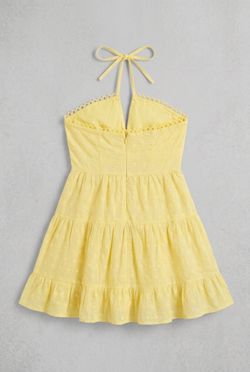 Yellow Halter Mini Dress with Embroidered Details size (4) S