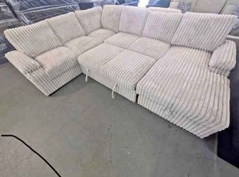 Beige Color Fabric U Shapes Pull out sectional sofa