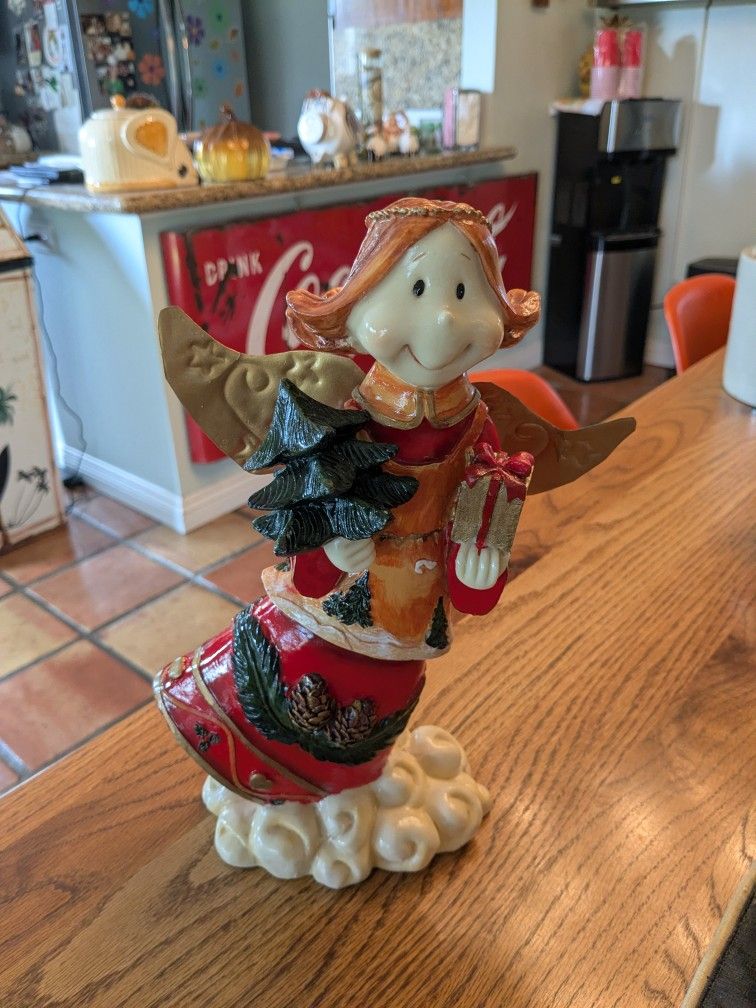 Vintage, Retro Smiling Angel Christmas Decor Figure Chalkware , Plaster