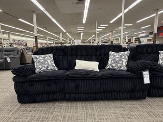 Black Wide-Wale Plush Sofa - Black | Couch | Living Room Couch