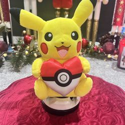 PIKACHU HEART POKEBALL 8 INCH PLUSH , LIKE NEW