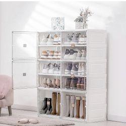 DAMAHOME Shoe Storage Cabinet Organizer, 5 Tiers for 20 Pairs, Foldable Shoe Rack for Entryway, Stackable Storage Shoe Box Organizers with Doors and S