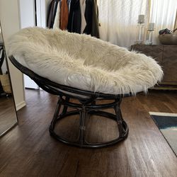 Decorative Chair | World Market - Papasan Chair + Pouf (Discontinued Fuzzy Pouf Style)