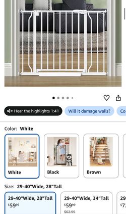 Cideny Baby Gate Auto Close, 29"-40" Wide, White