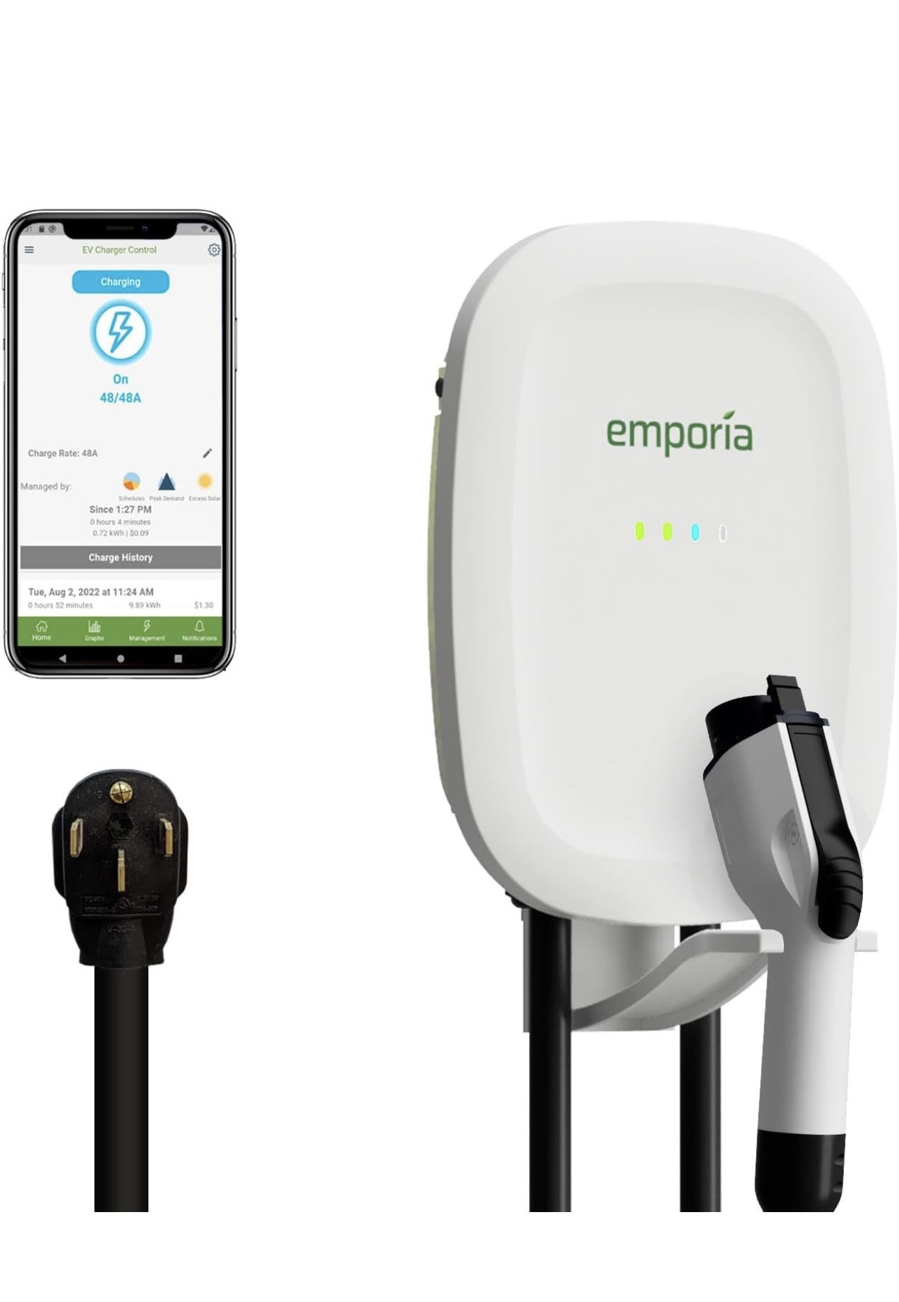EMPORIA EV Charger Level 2 with CCS/J1772, 48 amp Indoor/Outdoor Electric Car Charger, NEMA 14-50 EV Charger Plug or Hardwired, UL/Energy Star WiFi En