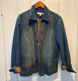 Coldwater Creek Embroidered Denim Jacket Size L