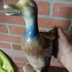 Vintage Glazed Ceramic Pitcher Figural Bird Picture with Handle

