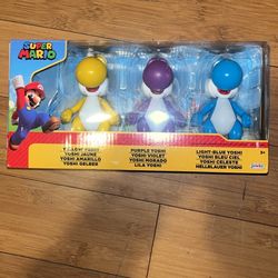 Nintendo Yoshi 3-Pack Action Figures, 4 Inch / 10cm Authentic Super Mario Figures Includes Yellow Yoshi, Purple Yoshi and Light-Blue Yoshi
