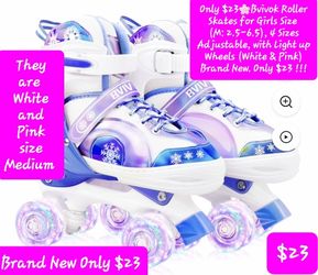 $23🌸Roller Skates for Girls Size (M: 2.5-6.5), 4 Sizes Adjustable, with Light up Wheels (White & Pink)
Brand New. Only $23 !!!