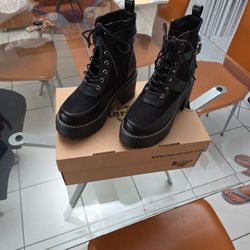 krush women's belted combat lace up ankle boots