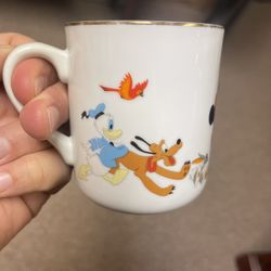 Vintage Walt Disney Production Gold Rim Mug Mickey Mouse Parade Disneyland Japan