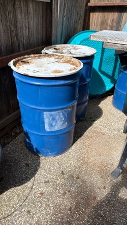 Metal barrels on good condition can used for different reasons purposes no chemicals in 3 items
