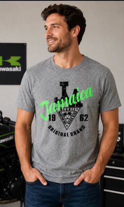 AV Couture Jamaica Men’s XXL Gray Graphic T-Shirt Neon Green 1962 Reggae Tee Vintage Limited Edition