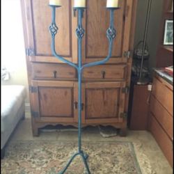 Wrought iron blue candelabra with 3 candles singer island