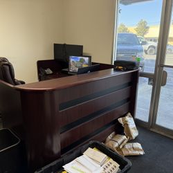 3 Piece Reception Area Desk And Cabinets Dark Wood