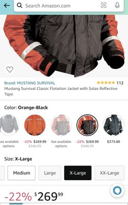 Mustang Classic Bomber Jacket w-SOLAS Tape - Large - Orange-Black