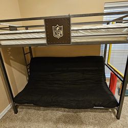 NFL BunkBed with Mattress & Futon Below That Makes into A Bed (Can change team logo)
