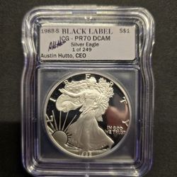1988 S SILVER EAGLE BLACK LABEL PR70 DCAM