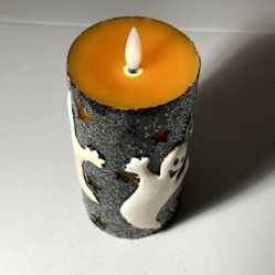 Rare Hand Sculpted BOO Halloween Candle LED Light Up Remote Timer Spooky Decor
