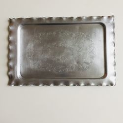 Antique Stylish Metal Tray. Elegant carving on metal. Like new condition. 17” x 11”.