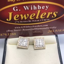 10 Kt Genuine Gold & Diamonds Earrings  1/2” Square Settings 