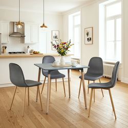 Homy Casa Rookie 5 Piece Dining Table Set 31.5” Square Table with 4 Charlton Upholstered Chairs, Oak