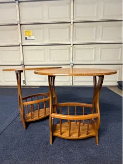 Set of 2 Wooden Magazine Rack End Tables with Oval Tops