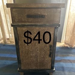 Small Rustic Wooden Cabinet. 16” x 12” x 26” tall. One cabinet door and one drawer. Only $40.