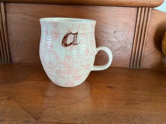 Anthropologie “Homegrown” Pink Toile Mug with Brown “a” Monogram