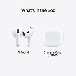 Apple AirPods 4 Wireless Earbuds, Bluetooth Headphones, Personalized Spatial Audio, Sweat and Water Resistant, USB-C Charging Case, H2 Chip, Up to 30 