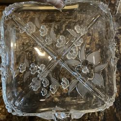 CRYSTAL DEEP SECTIONED DISH CLEAR AND FROSTED FLOWERS