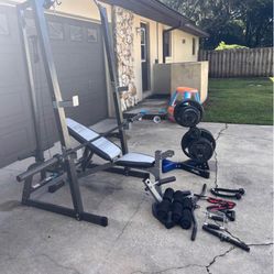 Complete Bench And Rack Set With Plates And Bar