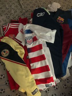 Used soccer youth jerseys and clothing not free make offer