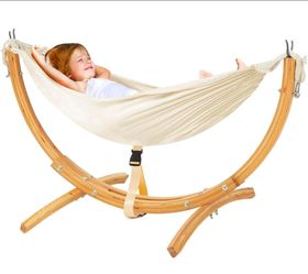 FUNLIO Wooden Hammock with Stand for Kids 3-5 Years