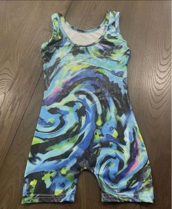 Blue swirl dance shorts unitard