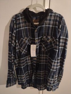 Hooded Plaid Flannel Button-Up Shirt