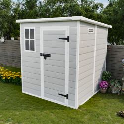 6x6 FT Storage Shed, Waterproof Resin Outdoor Storage Shed with Floor & Window & Lockable Doors and Vents, Tool Shed for Bike, Garden, Backyard,Lawn, 