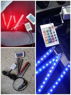 Car RGB LED Strip 4*9pcs SMD 5050 10W Car Interior Decorative Atmosphere Strip Auto RGB Pathway Floor Light Remote Control 12V
